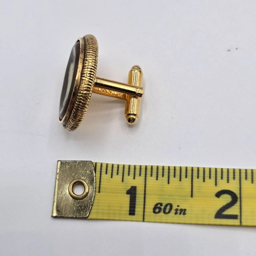 DANTE Cameo Cufflinks Boat‎ Scene Roman Ship Oval Gold Tone Mens Formal Nautical